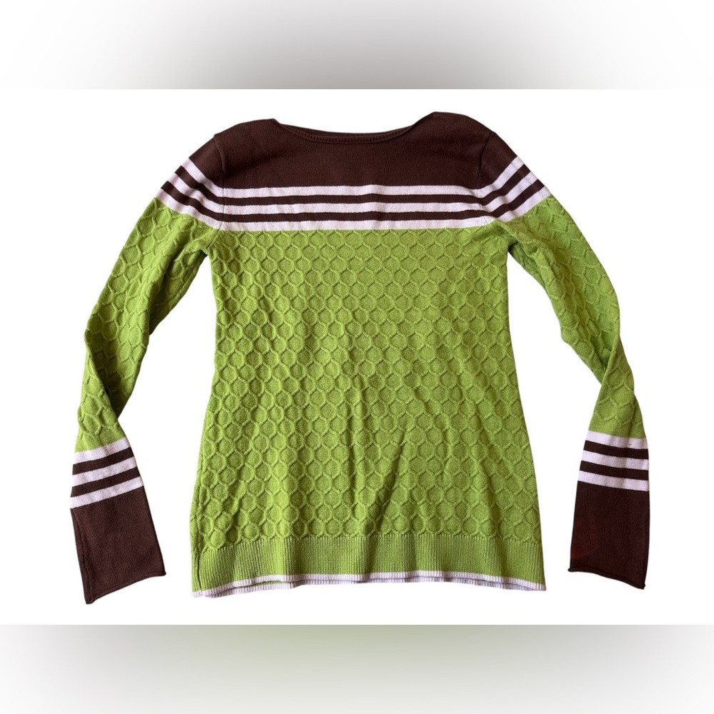 DANEDVI WOMENS GREEN & BROWN STRIPED SWEATER FALL MEDIUM